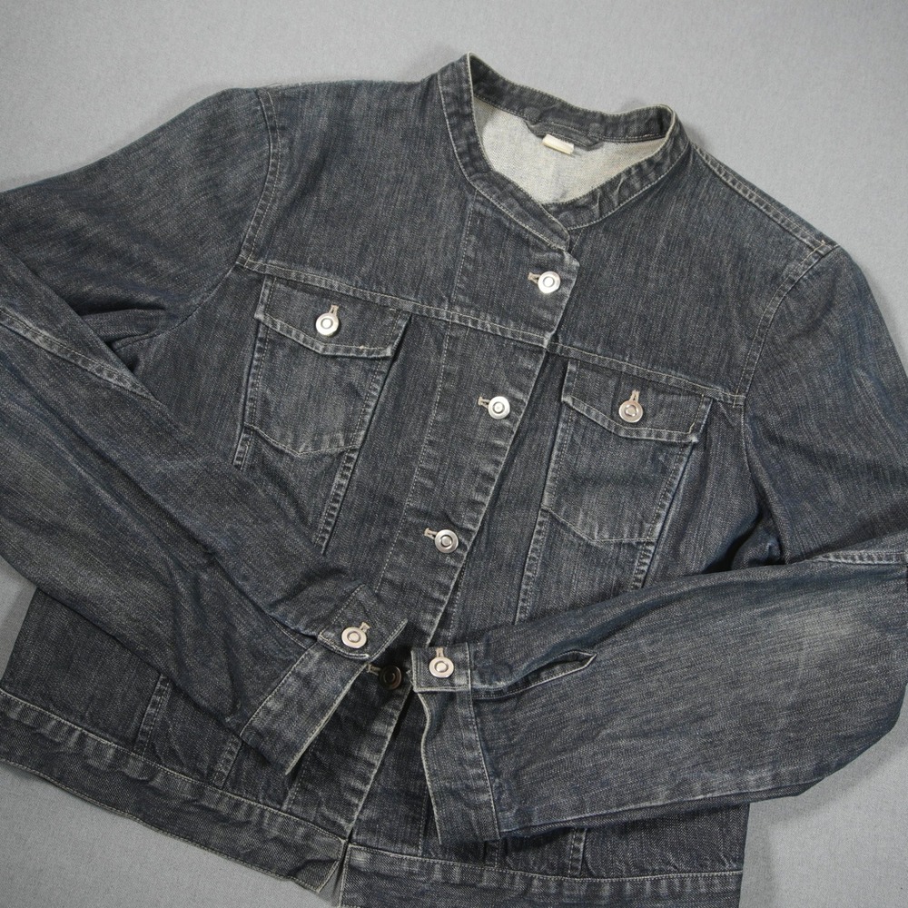 Y2K Collarless Dark Wash Collarless Denim Trucker Indie Crop Jacket Women 18